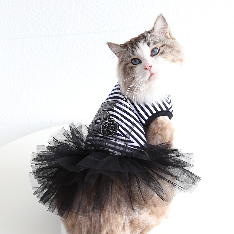 Pet Costume Dress Nautical Striped Top with Tulle Skirt for Dogs And Cats